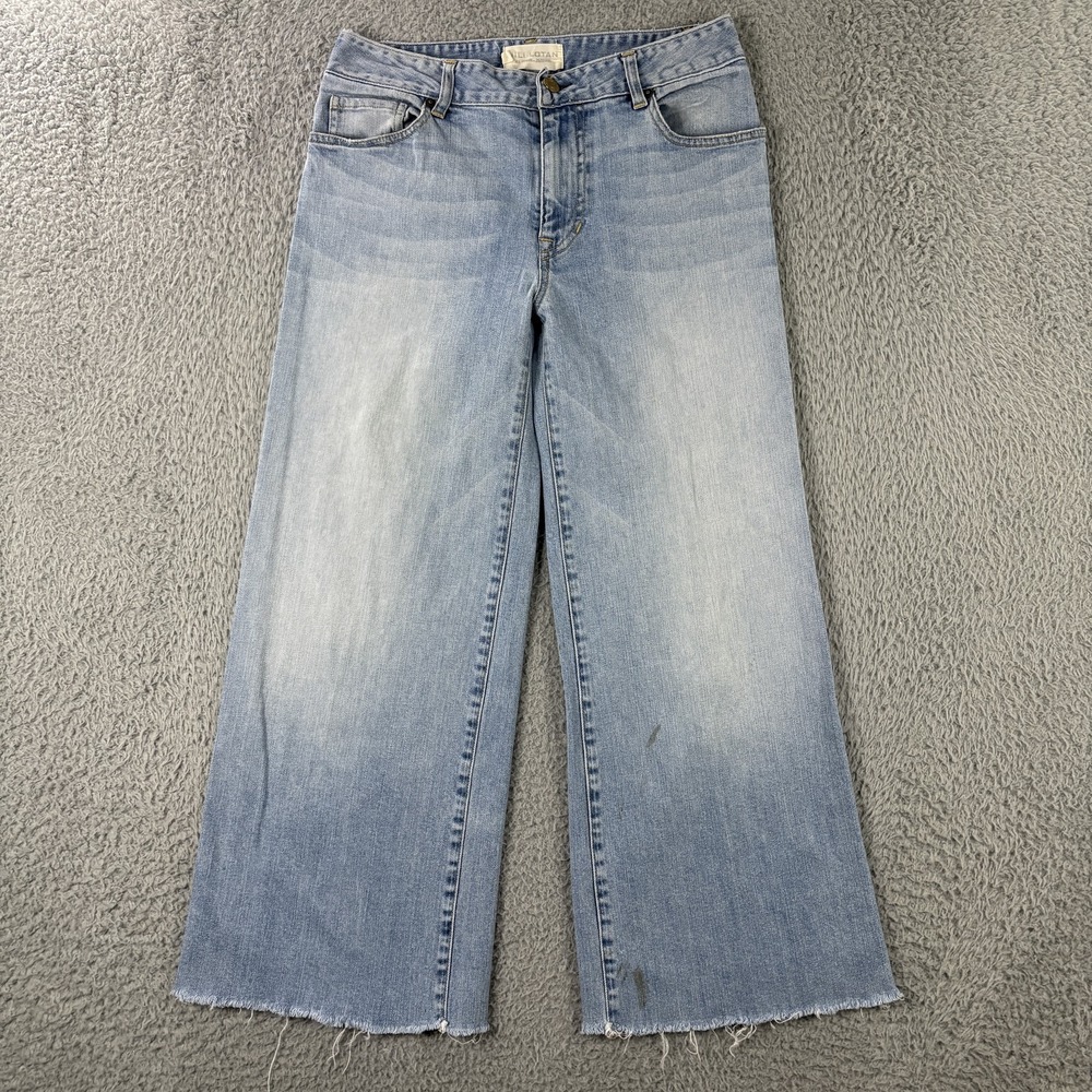 Nili Lotan Jeans Womens 27 Blue Juna Wide Leg Distressed Raw Hem Stained USA